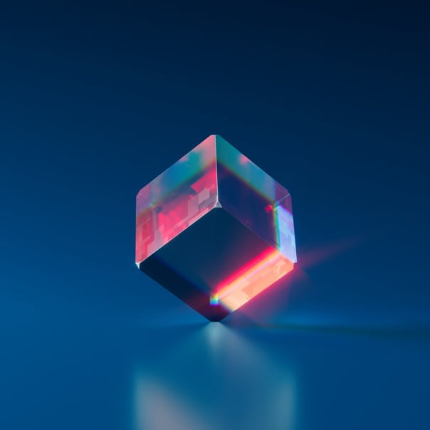 a transparent cube in equilibrium on one of its vertices